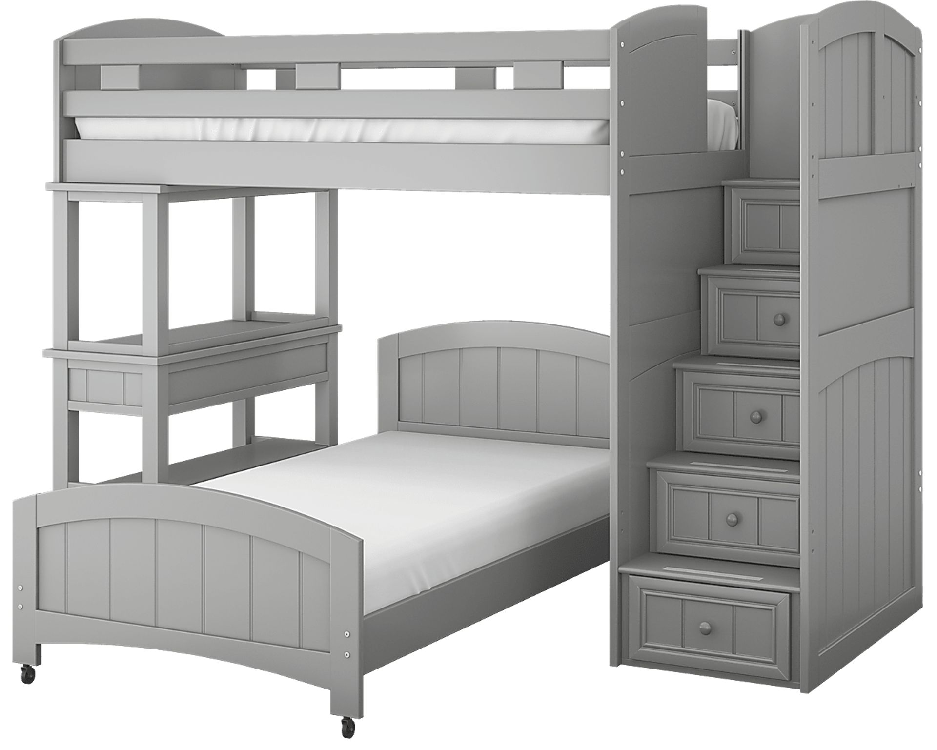 Kids Cottage Colors Gray Twin/Twin Step Bunk Bed with Desk - Image 3