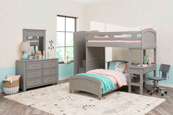 Kids Cottage Colors Gray Twin/Twin Step Bunk Bed with Desk