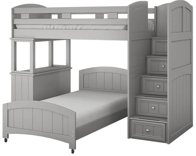 Kids Cottage Colors Gray Twin/Twin Step Bunk Bed with Dresser - Thumbnail - Image 3