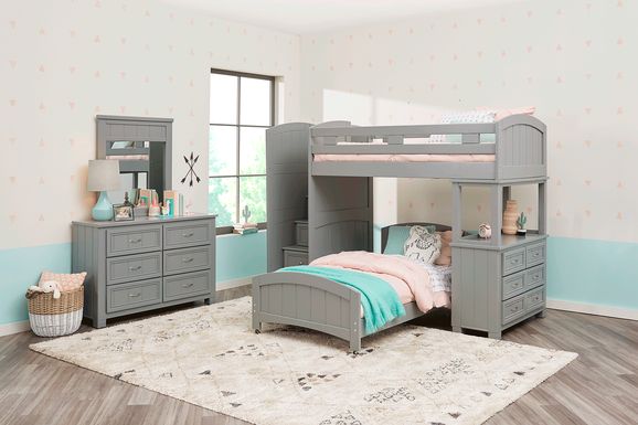Kids Cottage Colors Gray Twin/Twin Step Bunk Bed with Dresser
