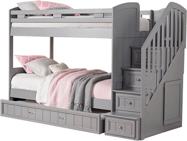 Cottage Colors Gray Twin/Twin Step Bunk Bed with Trundle - Thumbnail - Image 3