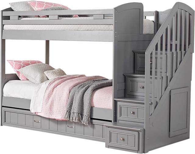 Cottage Colors Gray Twin/Twin Step Bunk Bed with Trundle - Thumbnail - Image 1