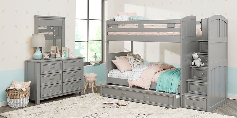 Kids Cottage Colors Gray Twin/Twin Step Bunk Bed