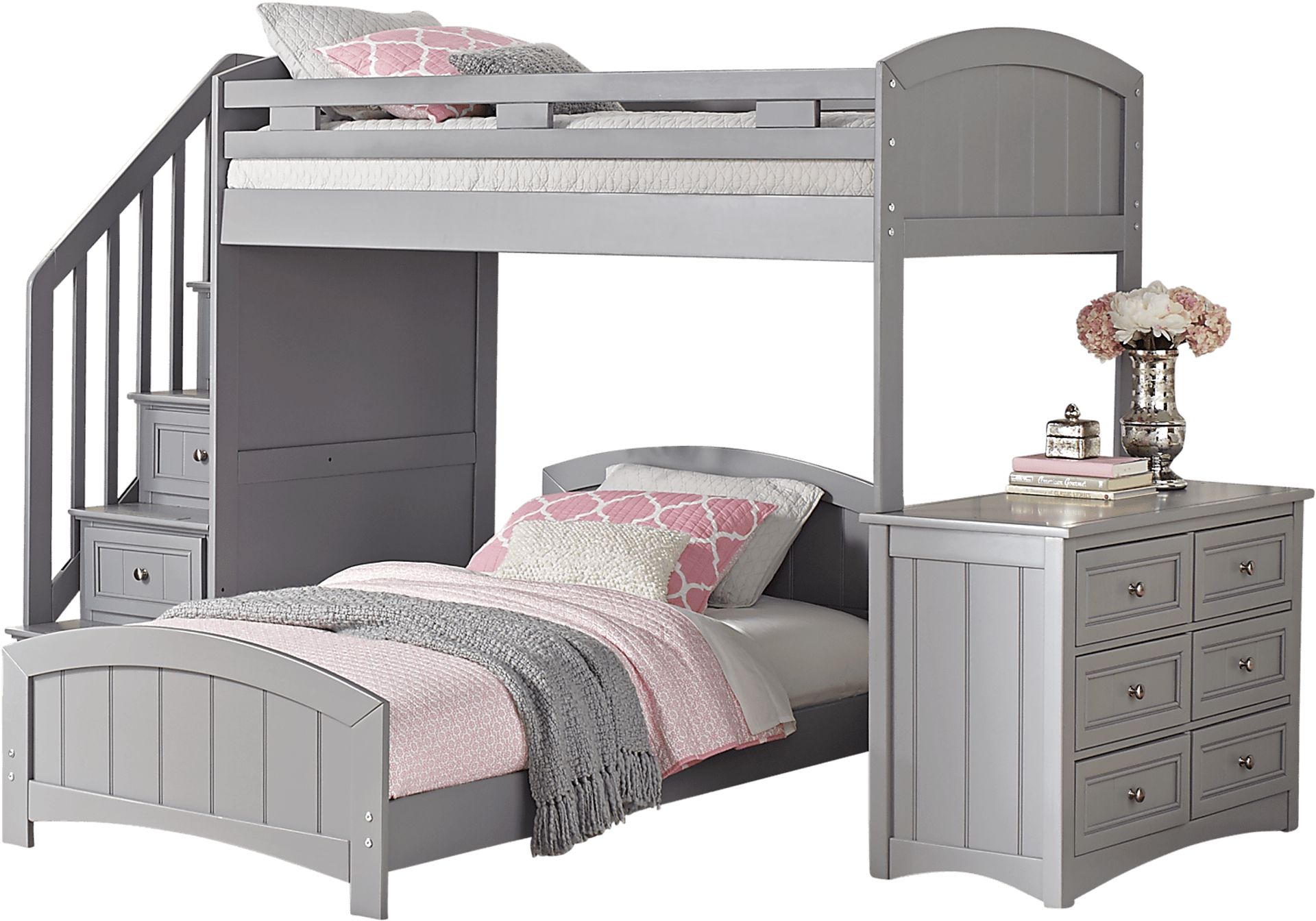 Cottage Colors Gray Twin/Twin Step Loft with Dresser - Image 1