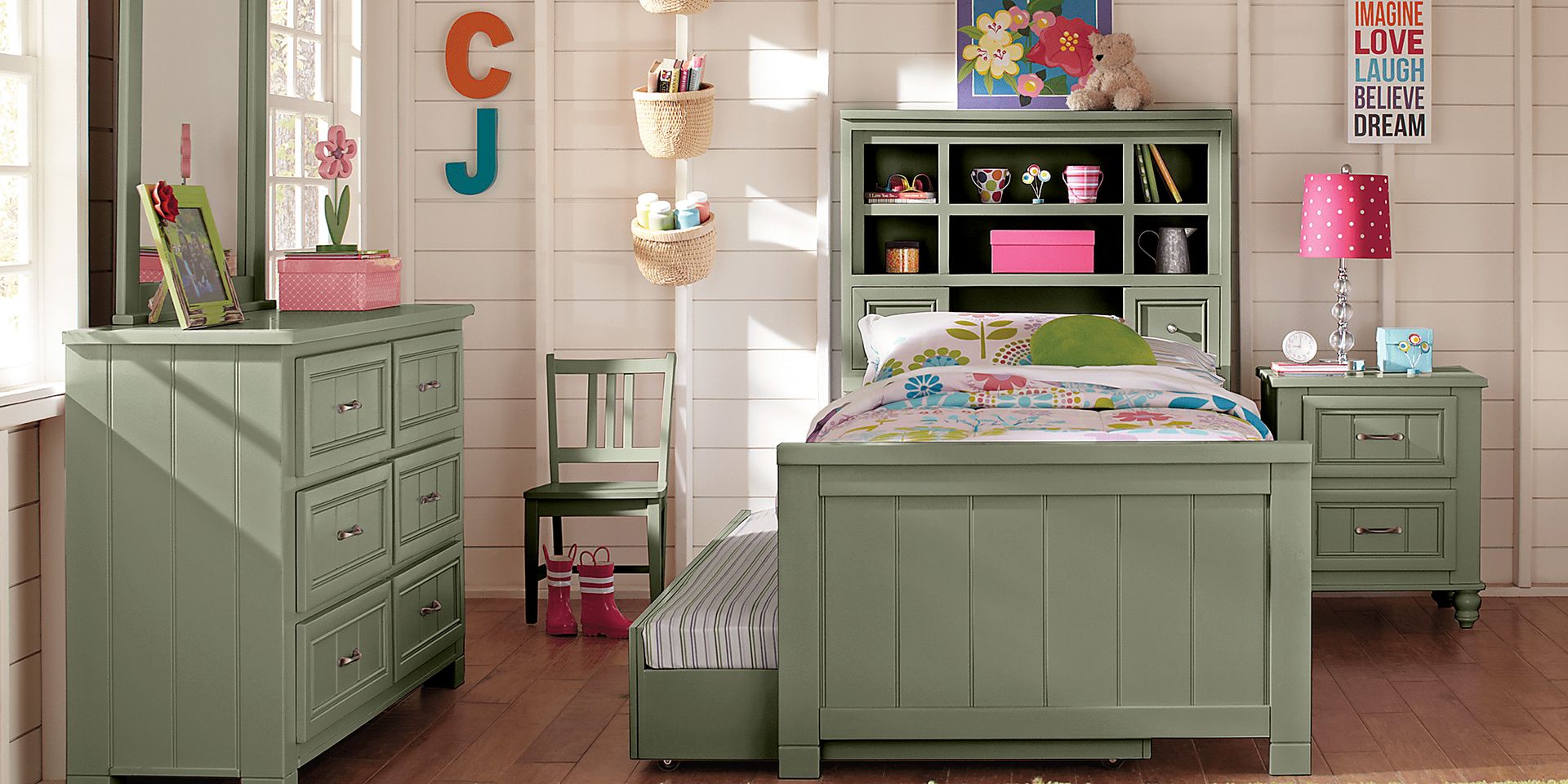 Cottage Colors Green 5 Pc Twin Bookcase Bedroom - Image 1