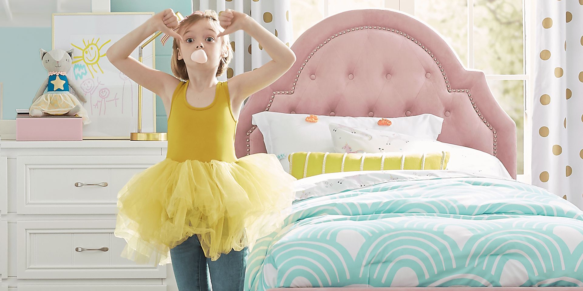 Kids Cottage Colors Pink 5 Pc Twin Bedroom with Upholstered Bed - Image 2