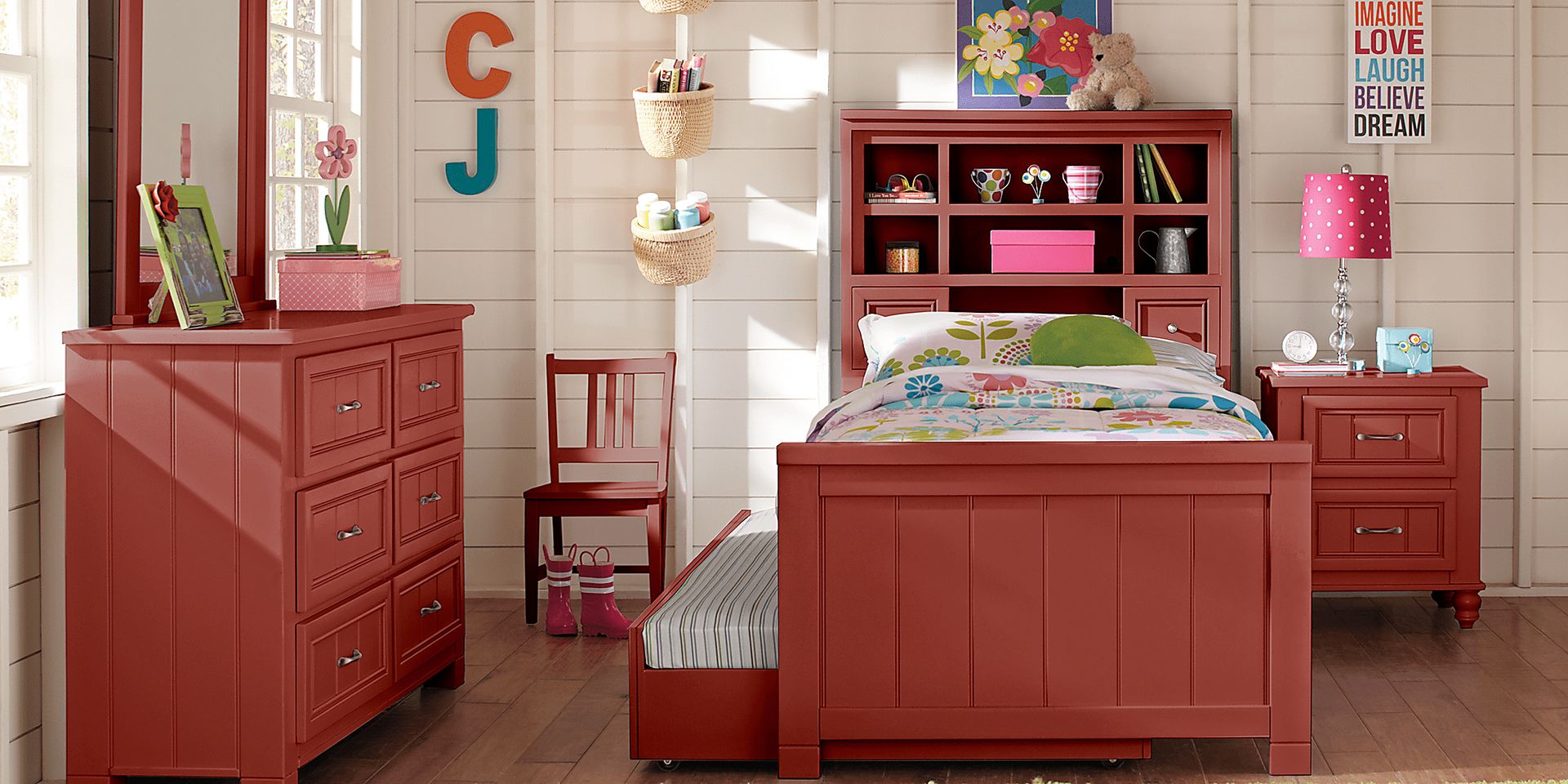 Cottage Colors Red 5 Pc Full Bookcase Bedroom - Image 1