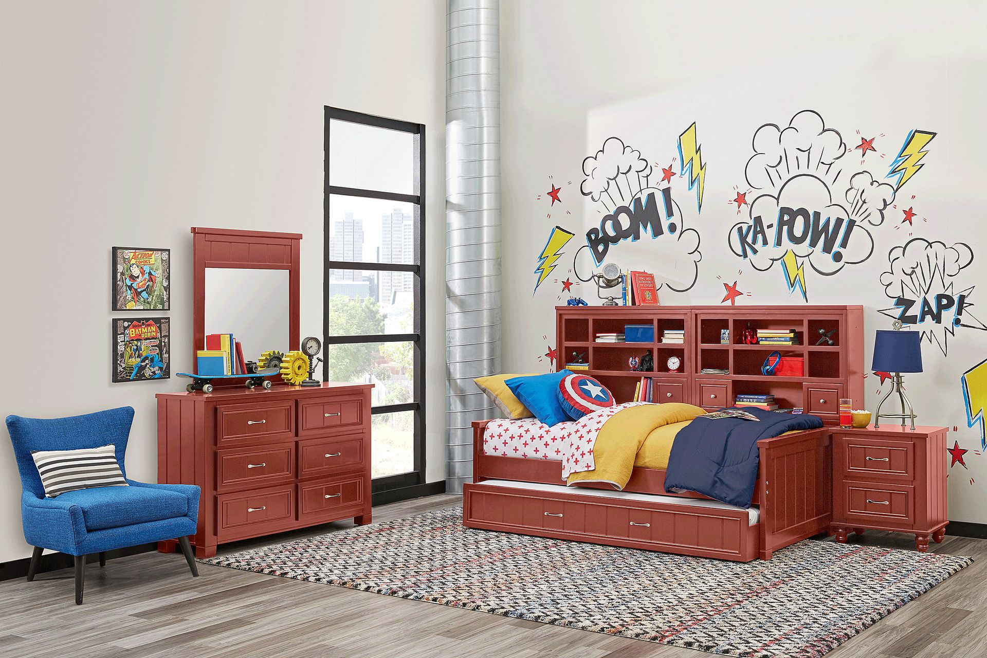 Cottage Colors Red 5 Pc Twin Bookcase Daybed - Image 2