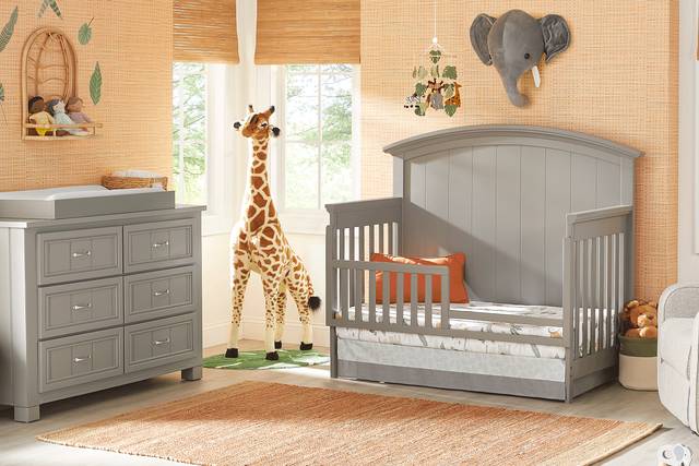 Cottage Colors Whisper Gray 5 Pc Nursery with Toddler Rail - Thumbnail - Image 1
