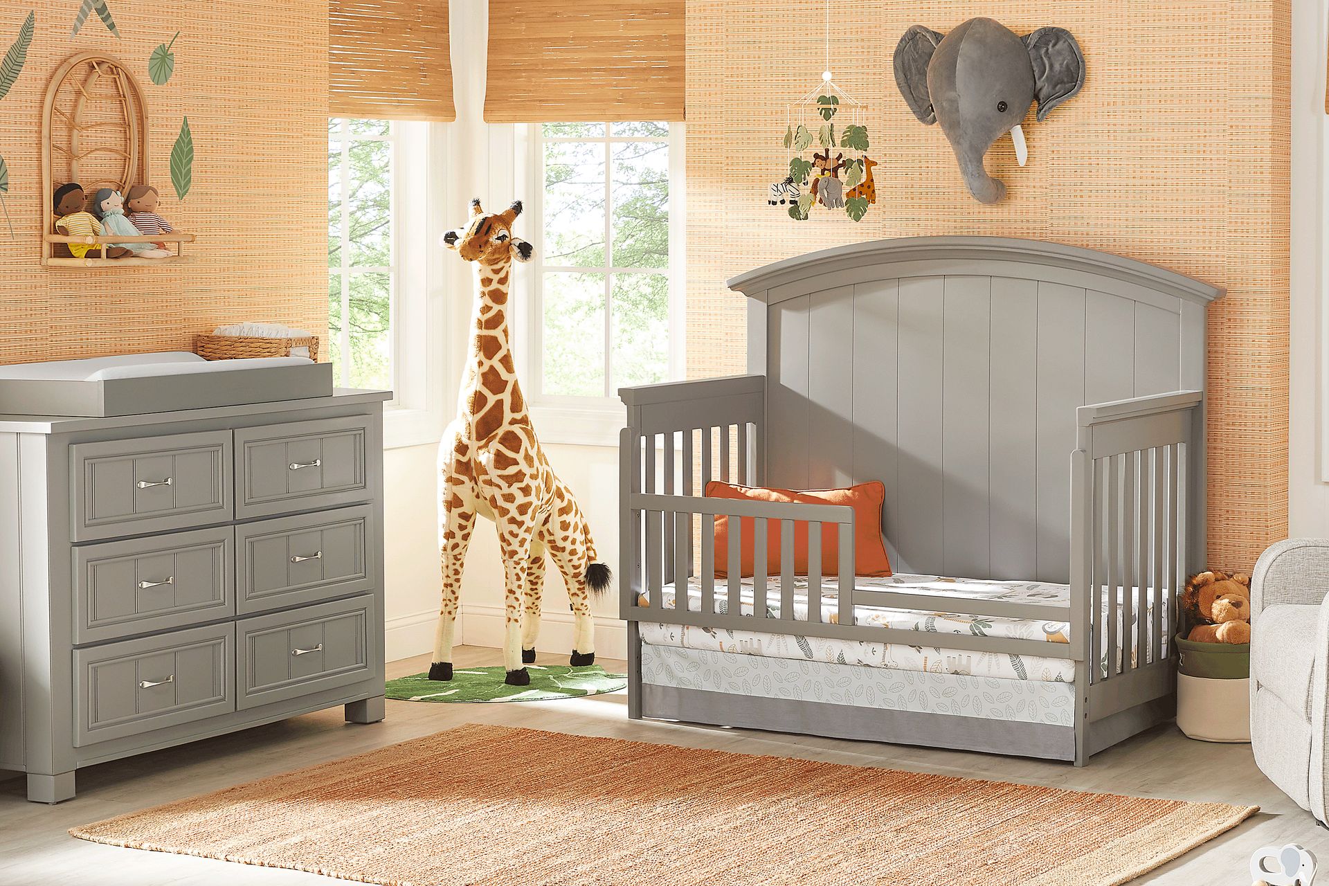 Cottage Colors Whisper Gray 5 Pc Nursery with Toddler Rail - Image 1