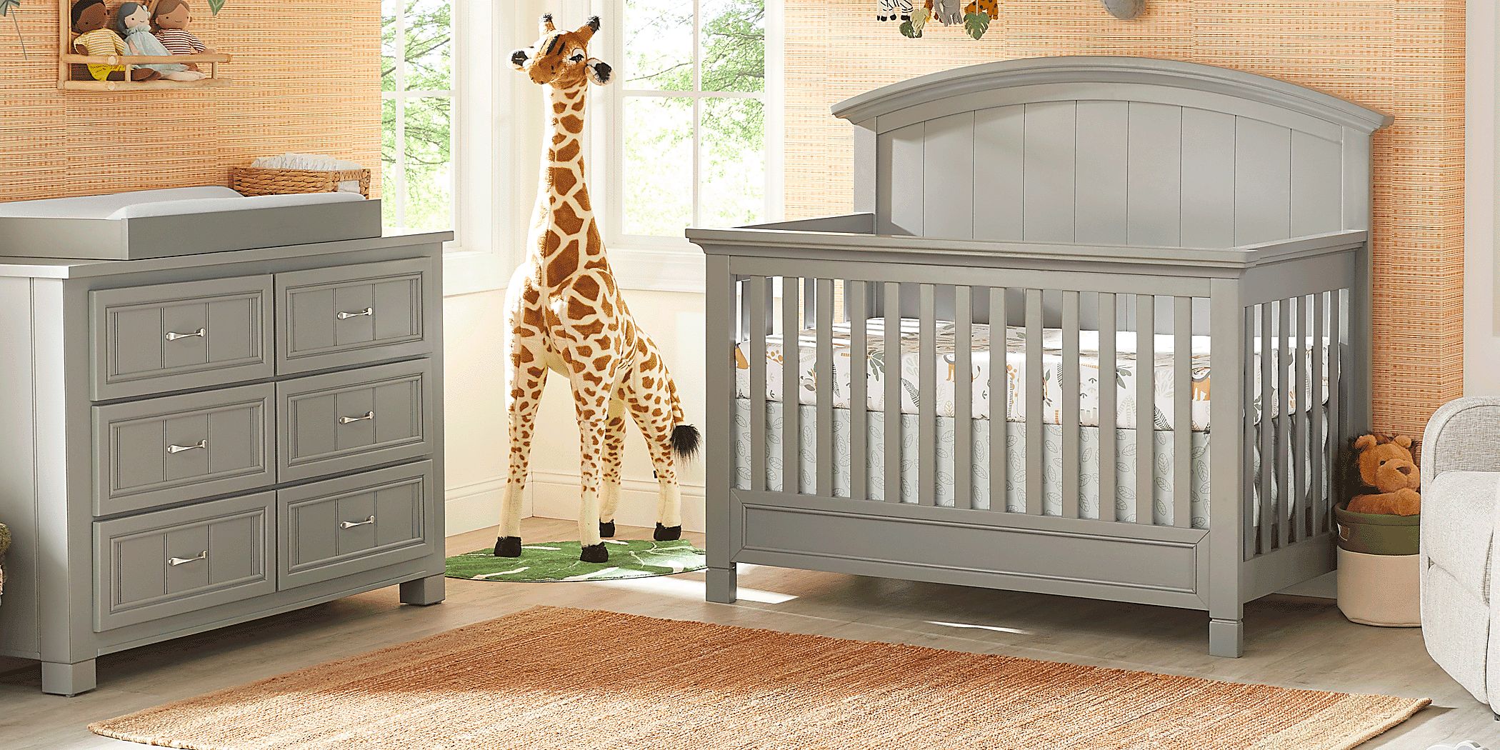 Cottage Colors Whisper Gray 6 Pc Nursery with Toddler and Full Conversion Rails