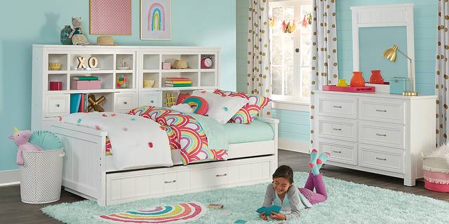 Kids Cottage Colors White Twin Bookcase Wall Bed - Thumbnail - Image 2