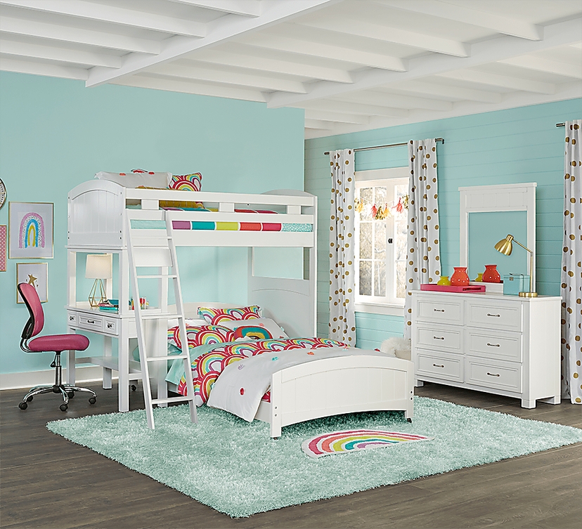 Cottage Colors White Colors White Twin Full Loft Bunk W Desk Rooms to Go