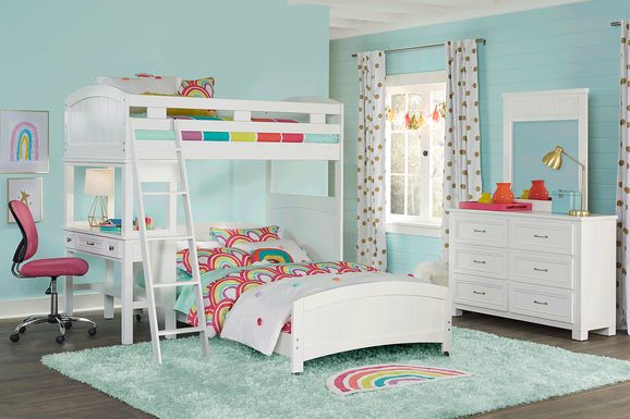 Kids Cottage Colors White Twin/Full Loft Bunk Bed with Desk