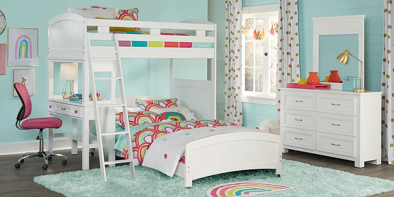 Kids Cottage Colors White Twin/Full Loft Bunk Bed with Desk