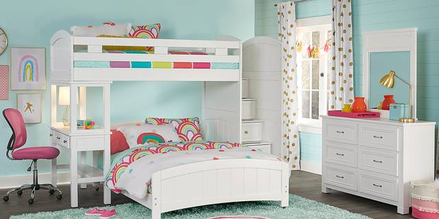 Kids Cottage Colors White Twin/Full Step Bunk Bed with Desk - Thumbnail - Image 2