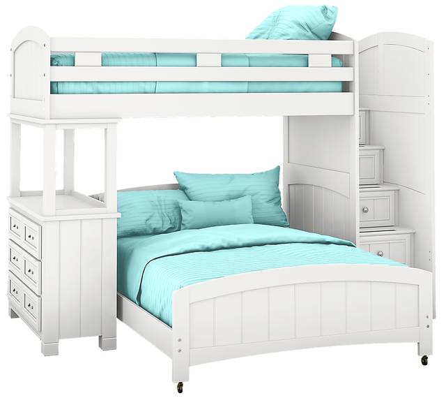 Kids Cottage Colors White Twin/Full Step Bunk with Dresser - Thumbnail - Image 1