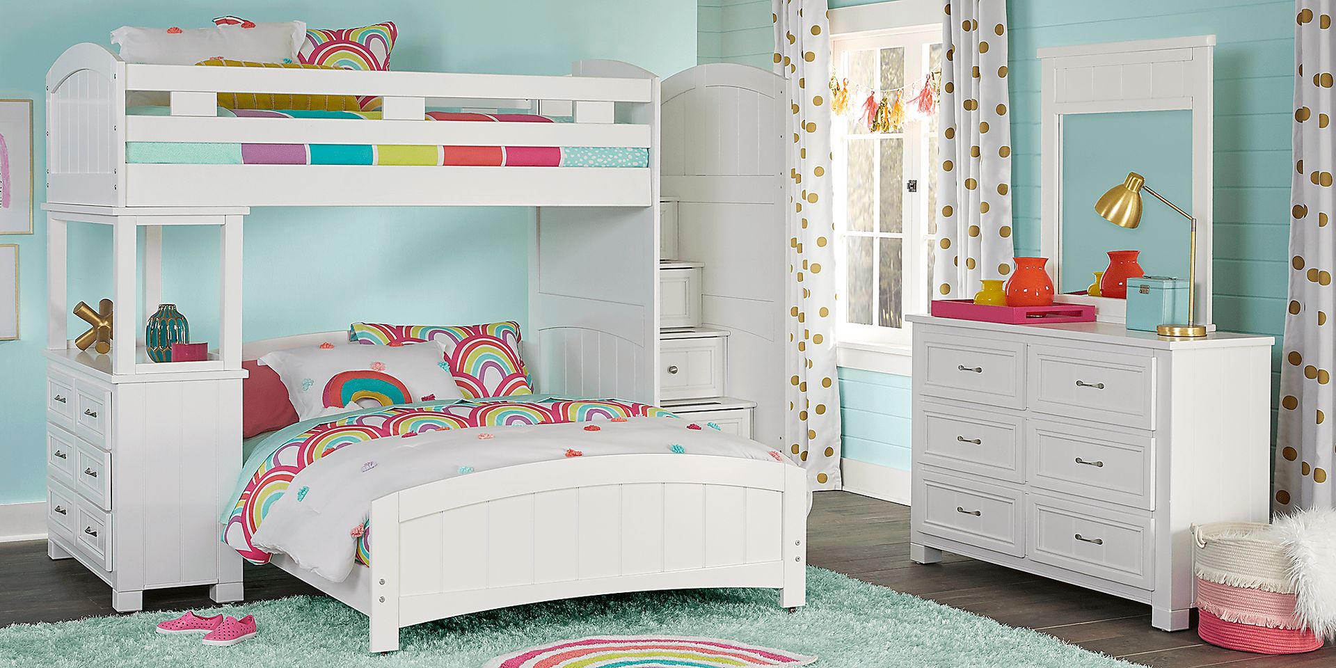 Kids Cottage Colors White Twin/Full Step Bunk with Dresser - Image 2