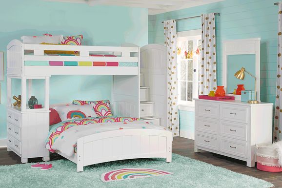 Kids Cottage Colors White Twin/Full Step Bunk with Dresser