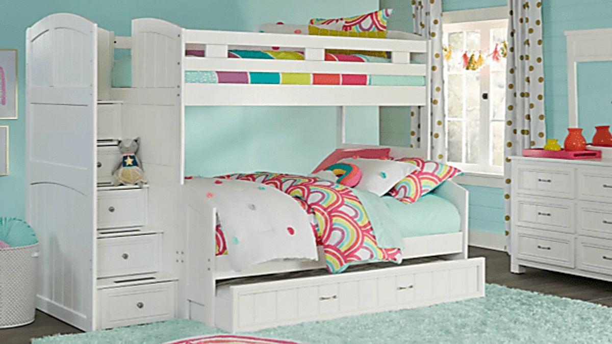 Cottage Colors White Colors,White Twin/Full Step Bunk Rooms to Go
