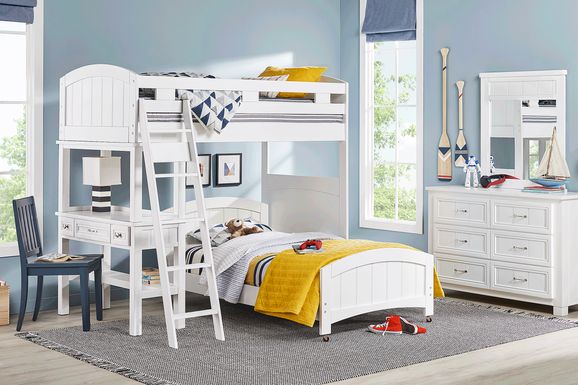 Kids Cottage Colors White Twin/Twin Loft Bunk Bed with Desk