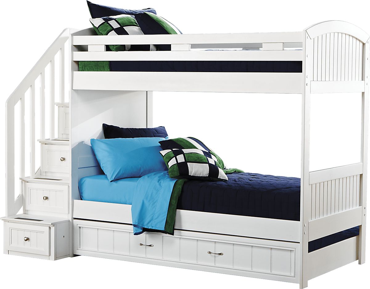 Cottage Colors White Colors,White Twin/Twin Step Bunk With Trundle