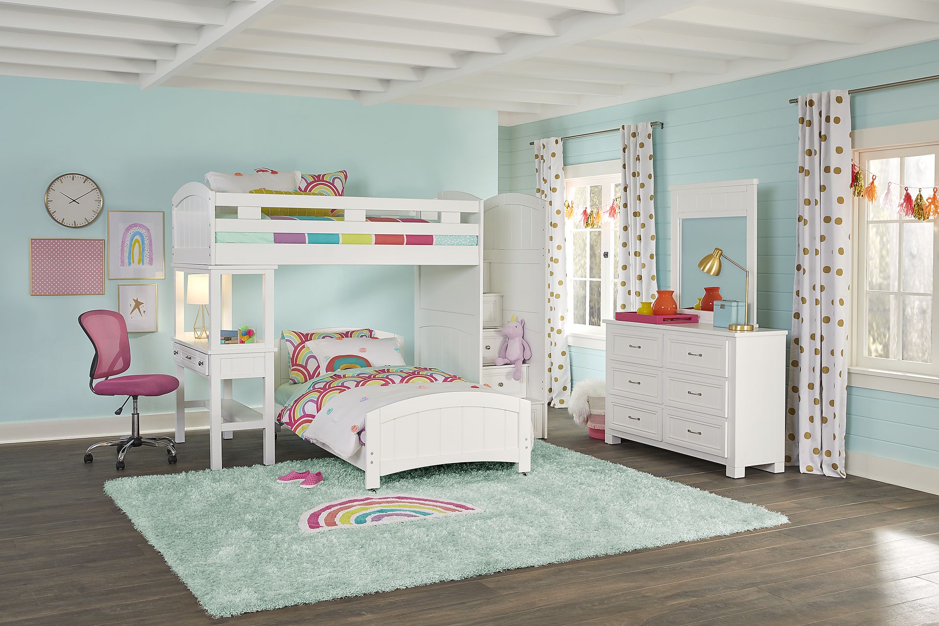 Kids Cottage Colors White Twin/Twin Step Bunk with Desk - Image 2
