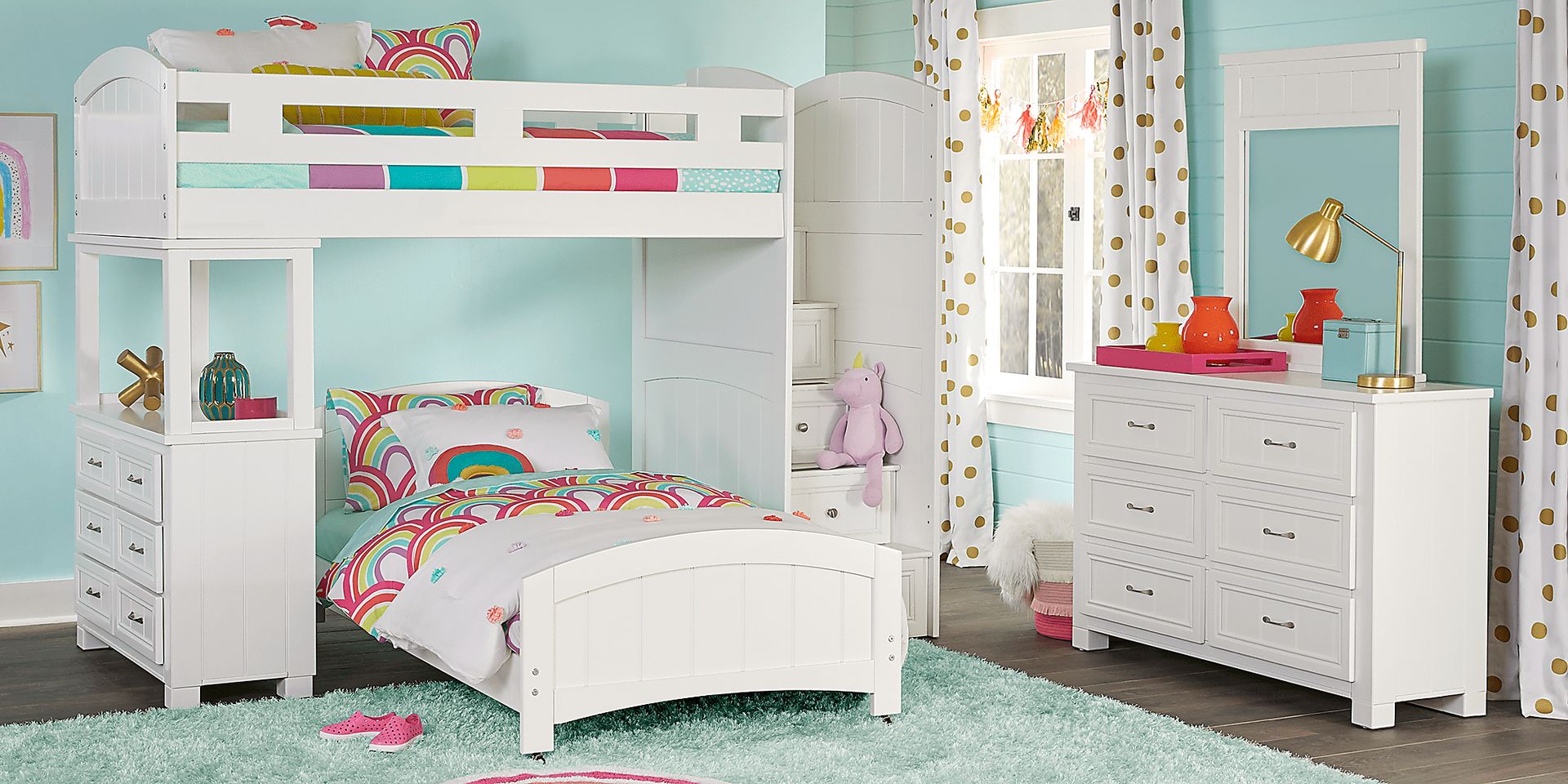 Kids Cottage Colors White Twin/Twin Step Bunk with Dresser - Image 2