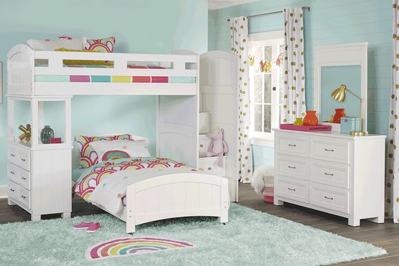 Kids Cottage Colors White Twin/Twin Step Bunk with Dresser