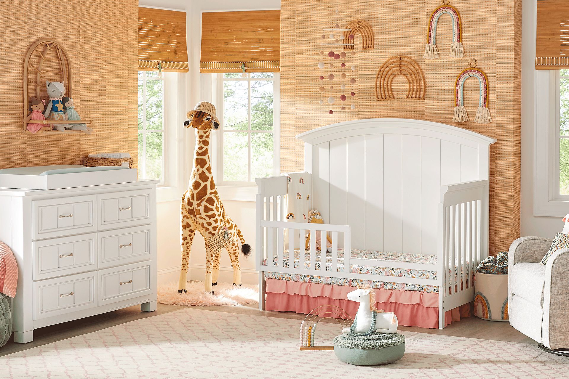 Cottage Colors Willow White 5 Pc Nursery with Toddler Rail - Image 1
