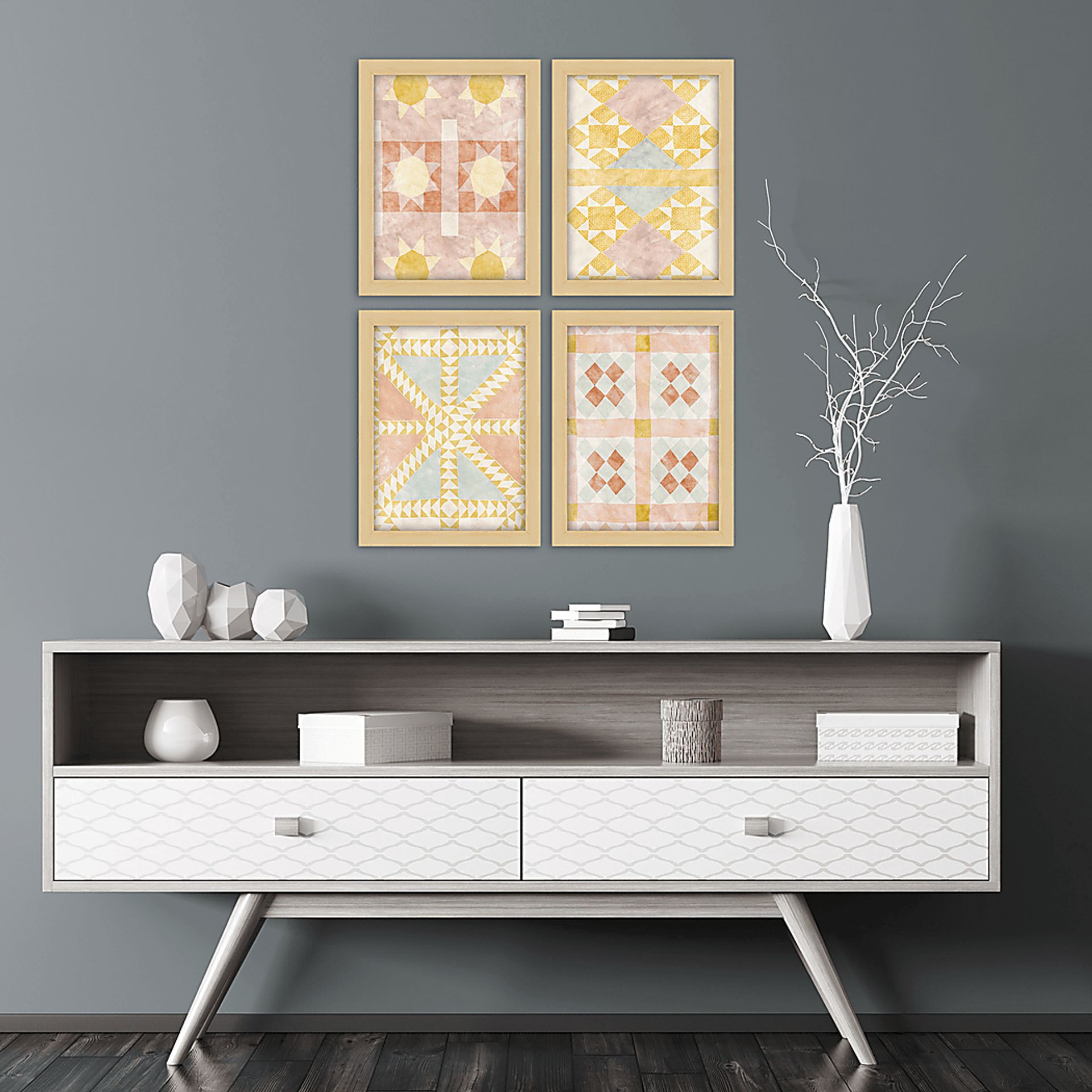 Cottage Style Pink Framed Artwork, Set of 4 - Image 2
