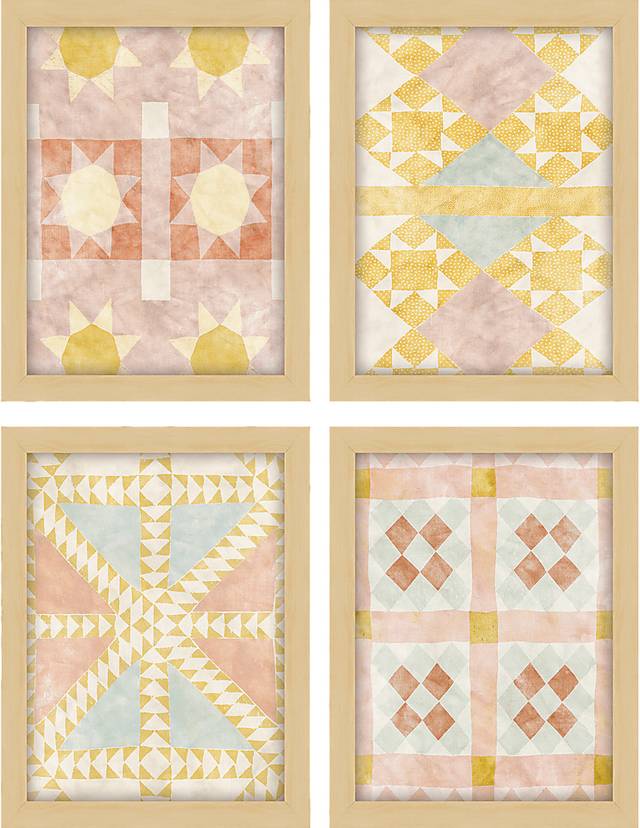 Cottage Style Pink Framed Artwork, Set of 4 - Thumbnail - Image 1