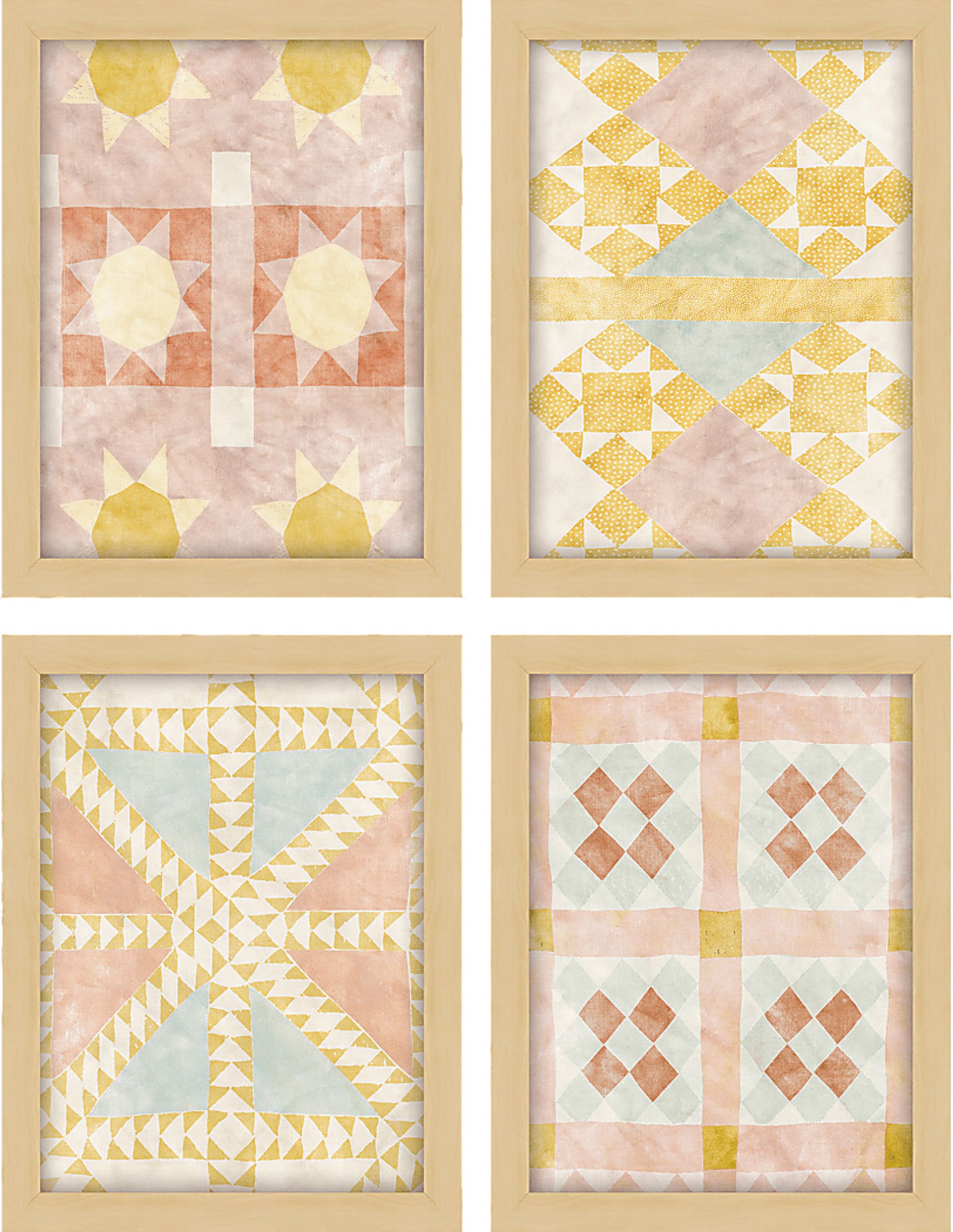 Cottage Style Pink Framed Artwork, Set of 4 - Image 1