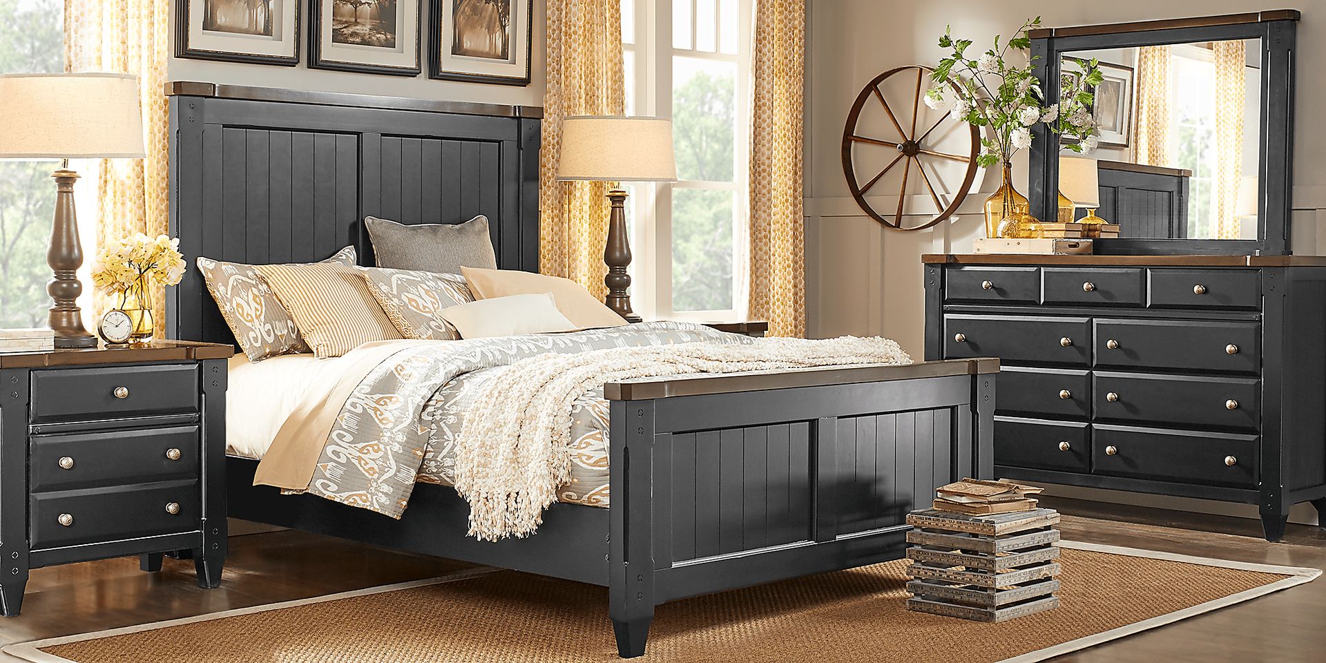Cottage Town Black 7 Pc King Panel Bedroom - Image 1