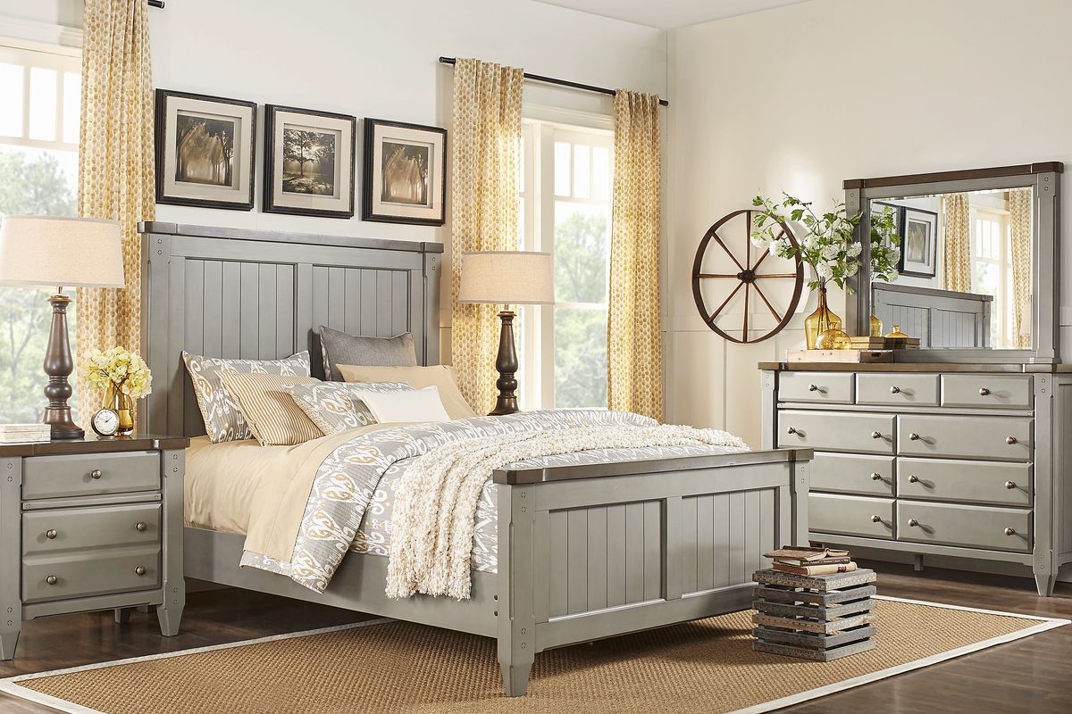Cottage Town 5 Pc Gray King Bedroom Set With Dresser Mirror 3 Pc King Bed