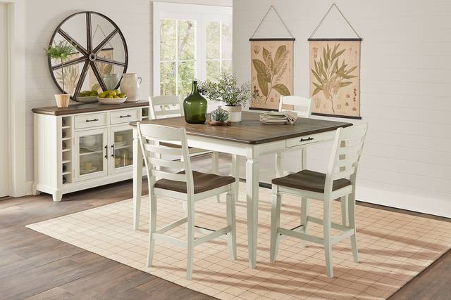 Country Lane Antique White 5 Pc Counter Height Dining Room with Ladder Back Stools - Thumbnail - Image 1
