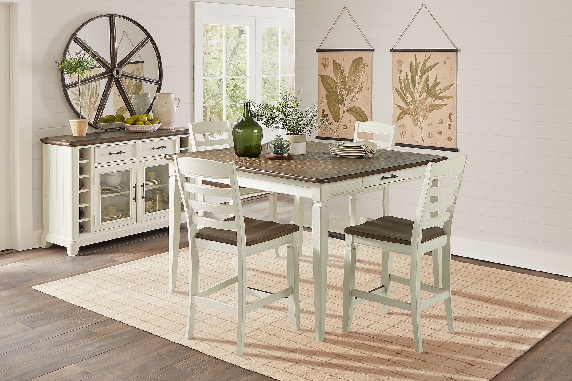 Country Lane Antique White 5 Pc Counter Height Dining Room with Ladder Back Stools - Image 1