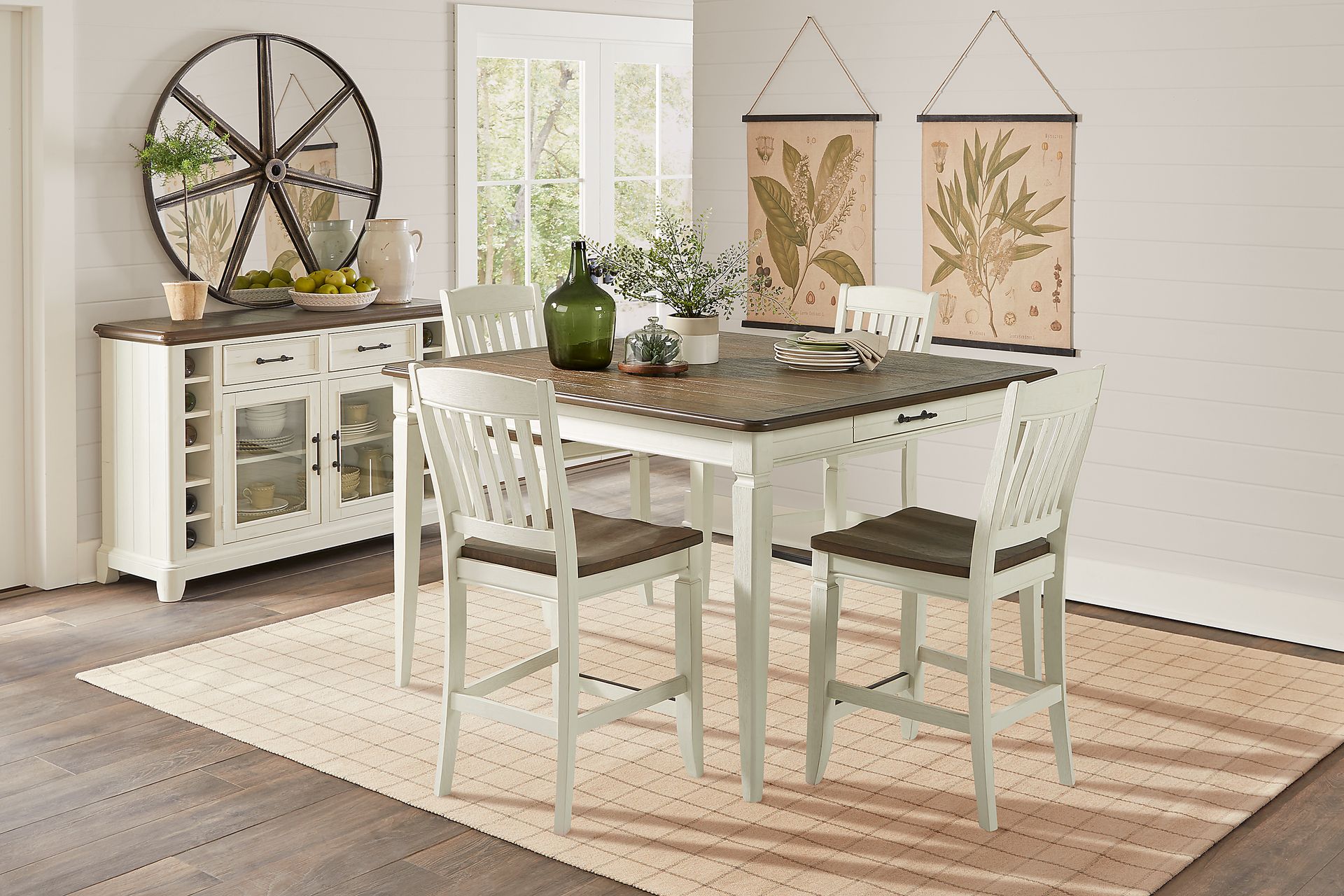 Country Lane Antique White 5 Pc Counter Height Dining Room with Slat Back Stools - Image 1