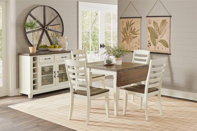 Country Lane Antique White 5 Pc Drop Leaf Dining Room with Ladder Back Chairs - Thumbnail - Image 1