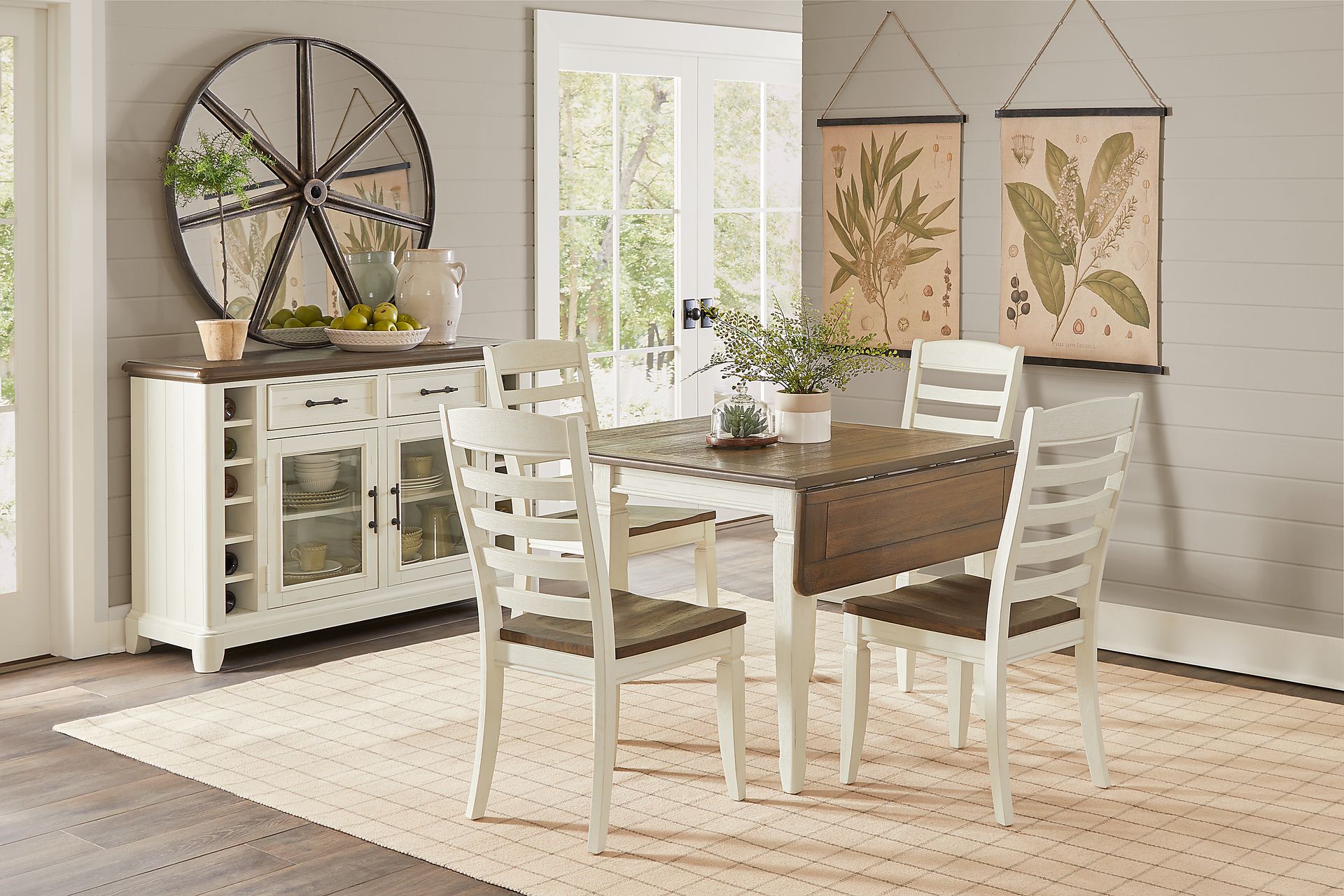 Country Lane Antique White 5 Pc Drop Leaf Dining Room with Ladder Back Chairs - Image 1