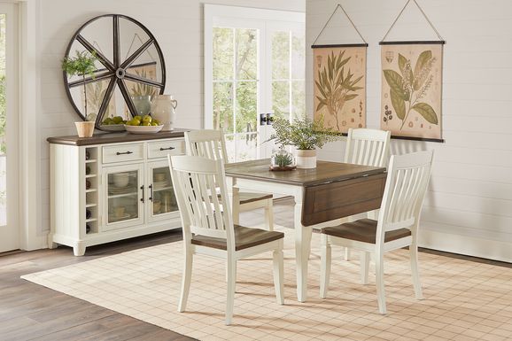 Country Lane Antique White 5 Pc Drop Leaf Dining Room with Slat Back Chairs