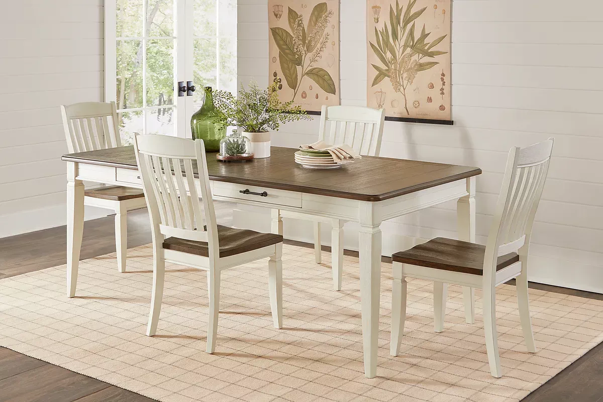 White rectangle kitchen table and online chairs