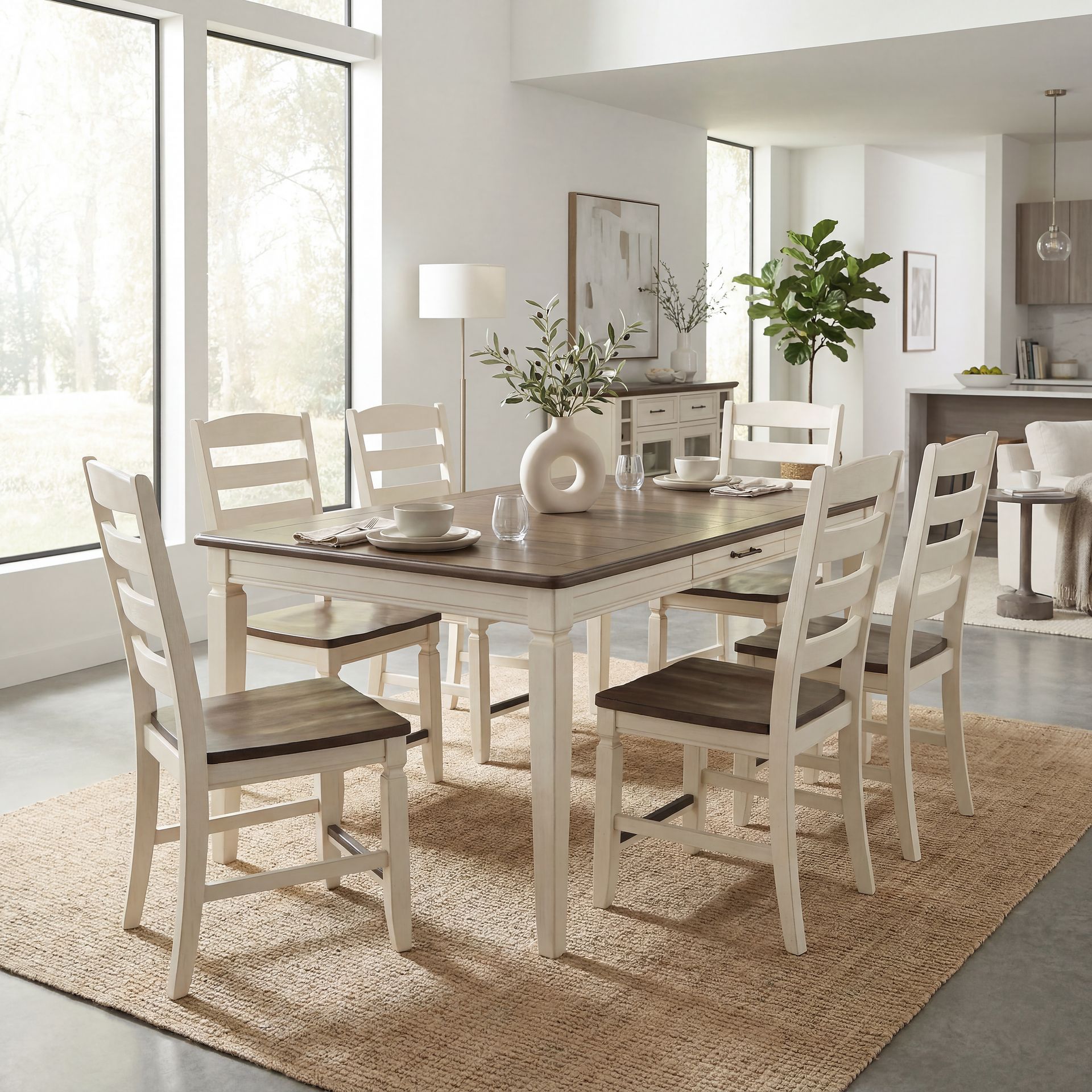 Country Lane Antique White 5 Pc Counter Height Storage Dining Room with Ladder Back Stools - Image 7
