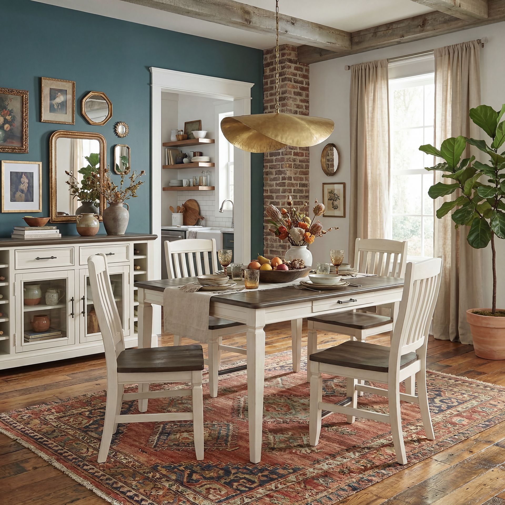 Country Lane Antique White 5 Pc Counter Height Dining Room with Slat Back Stools - Image 7