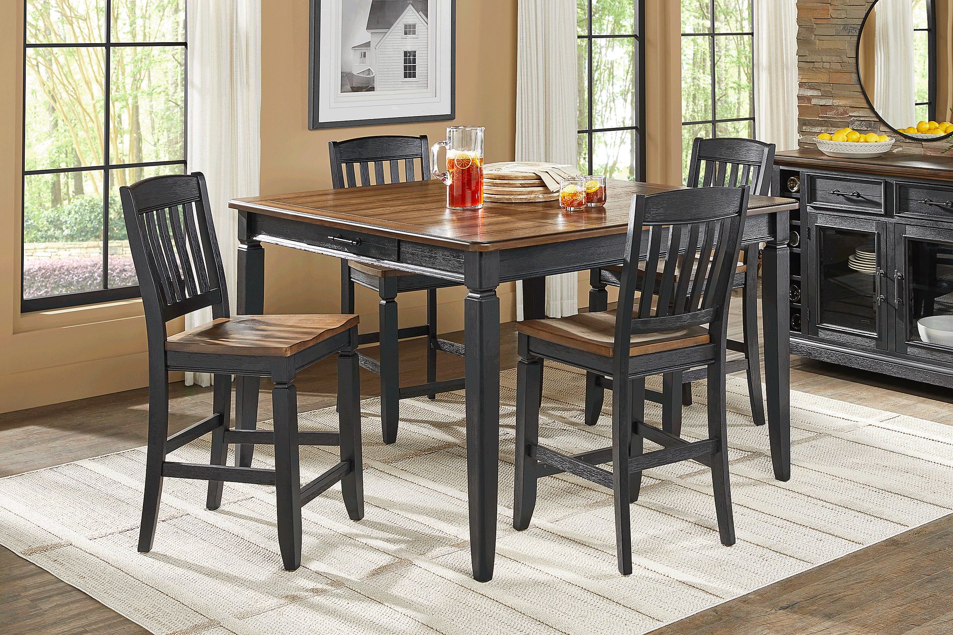 Country Lane Black 5 Pc Counter Height Dining Room with Slat Back Stools - Image 1