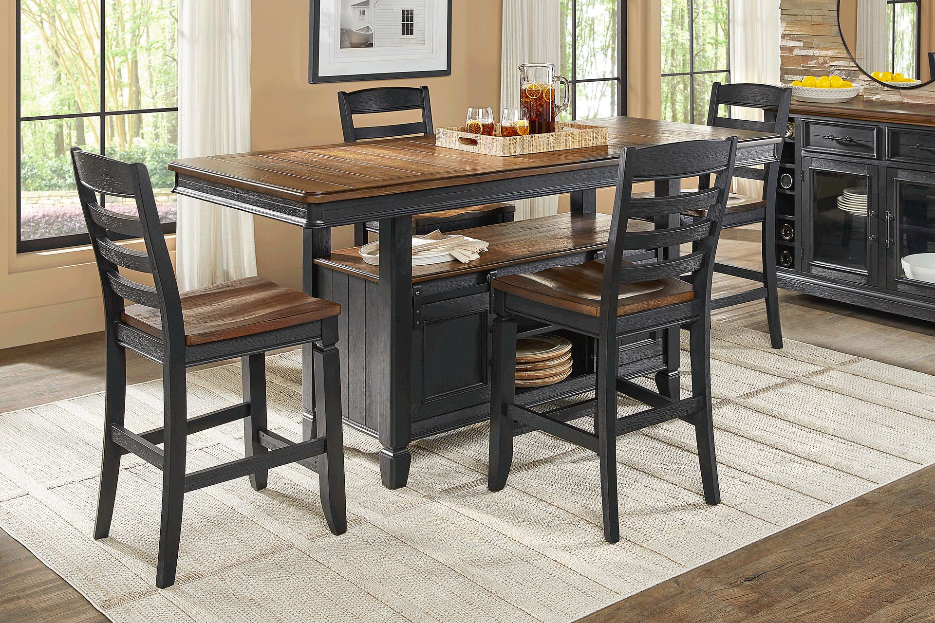 Country Lane Black 5 Pc Counter Height Storage Dining Room with Ladder Back Stools - Image 1
