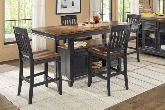 Country Lane Black 5 Pc Counter Height Storage Dining Room with Slat Back Stools
