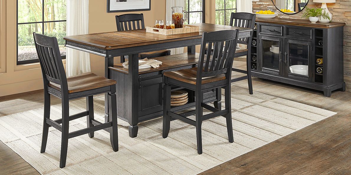 Country Lane Black 5 Pc Counter Height Storage Dining Room with Slat Back Stools