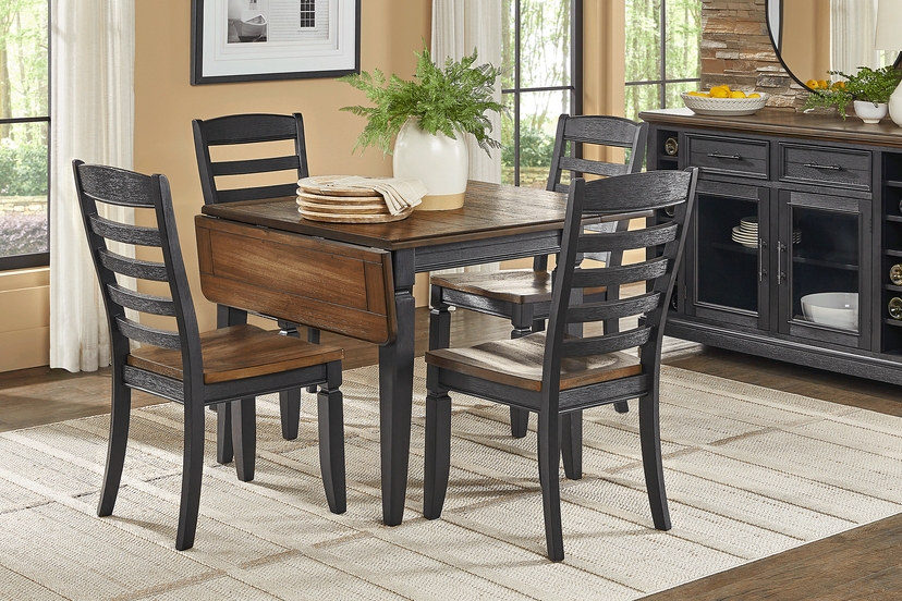 Country Lane Black 5 Pc Drop Leaf Dining Room with Ladder Back Side Chairs