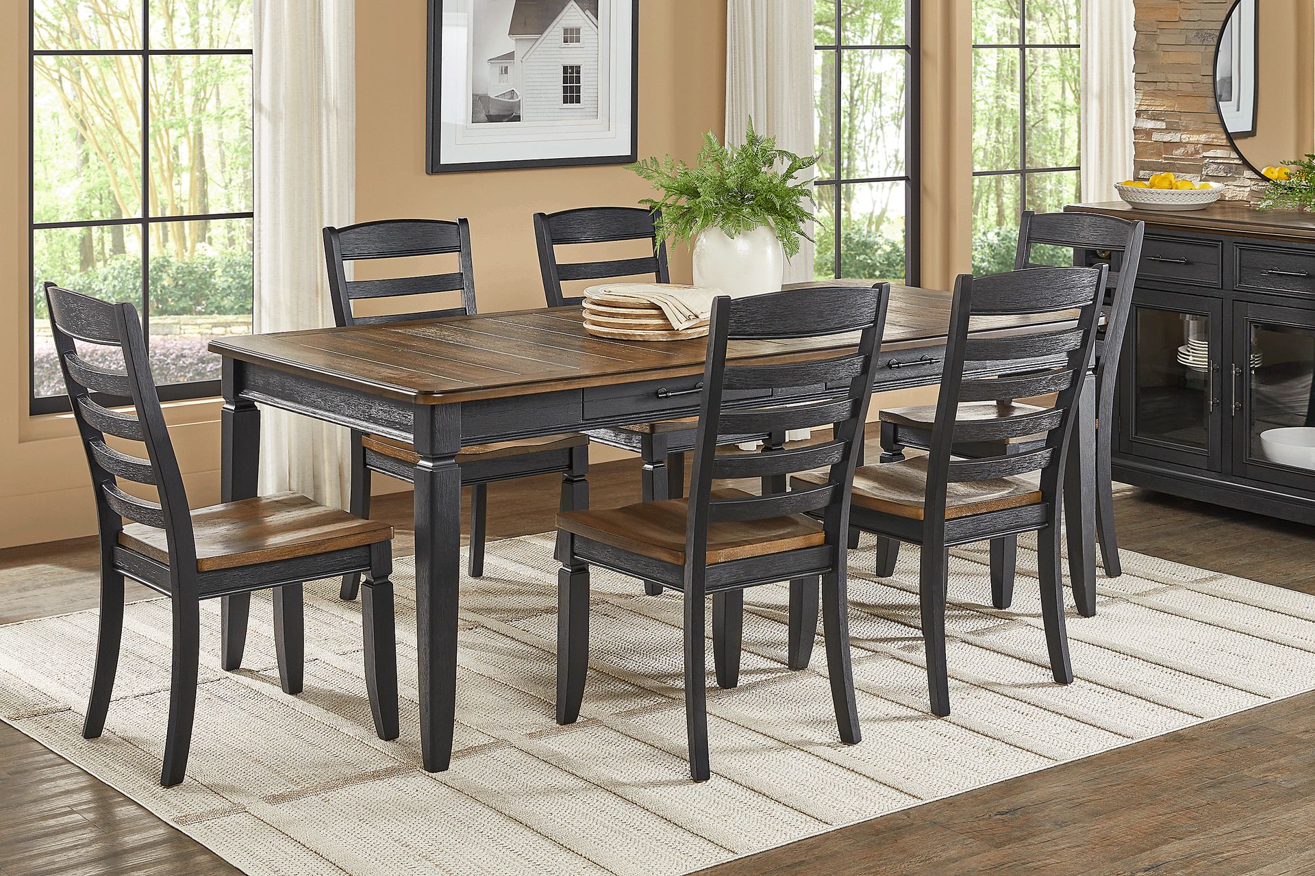 Country Lane Black 5 Pc Rectangle Dining Room with Ladder Back Chairs - Image 1